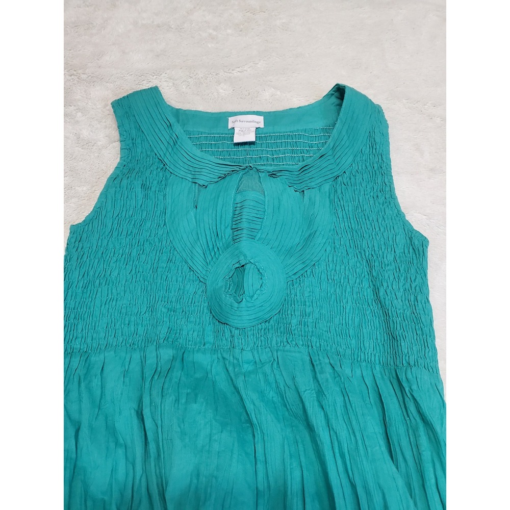 NWT Soft Surroundings Teal Casual Crinkle‎ Smocked Sleeveless Maxi Dress Large
